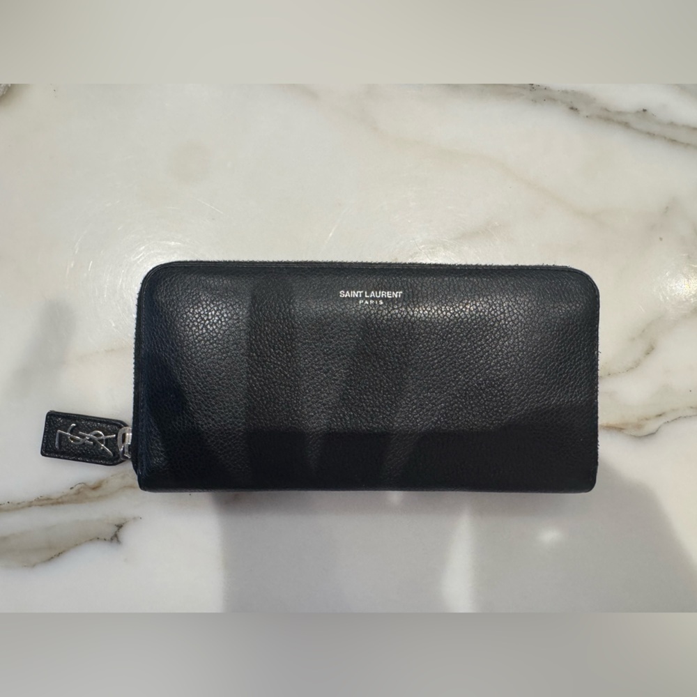 Saint Laurent Black Textured Leather Zip Wallet